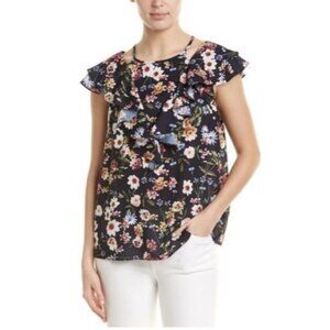 NWT PARKER Cold-shoulder Sleeves Ruffle Navy floral S